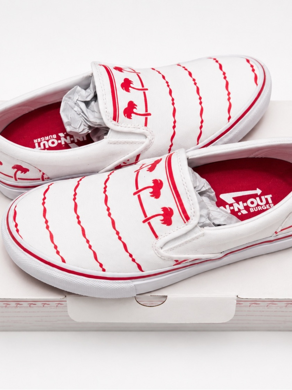 In-N-Out White & Red Slip-On Canvas Sneakers for Women